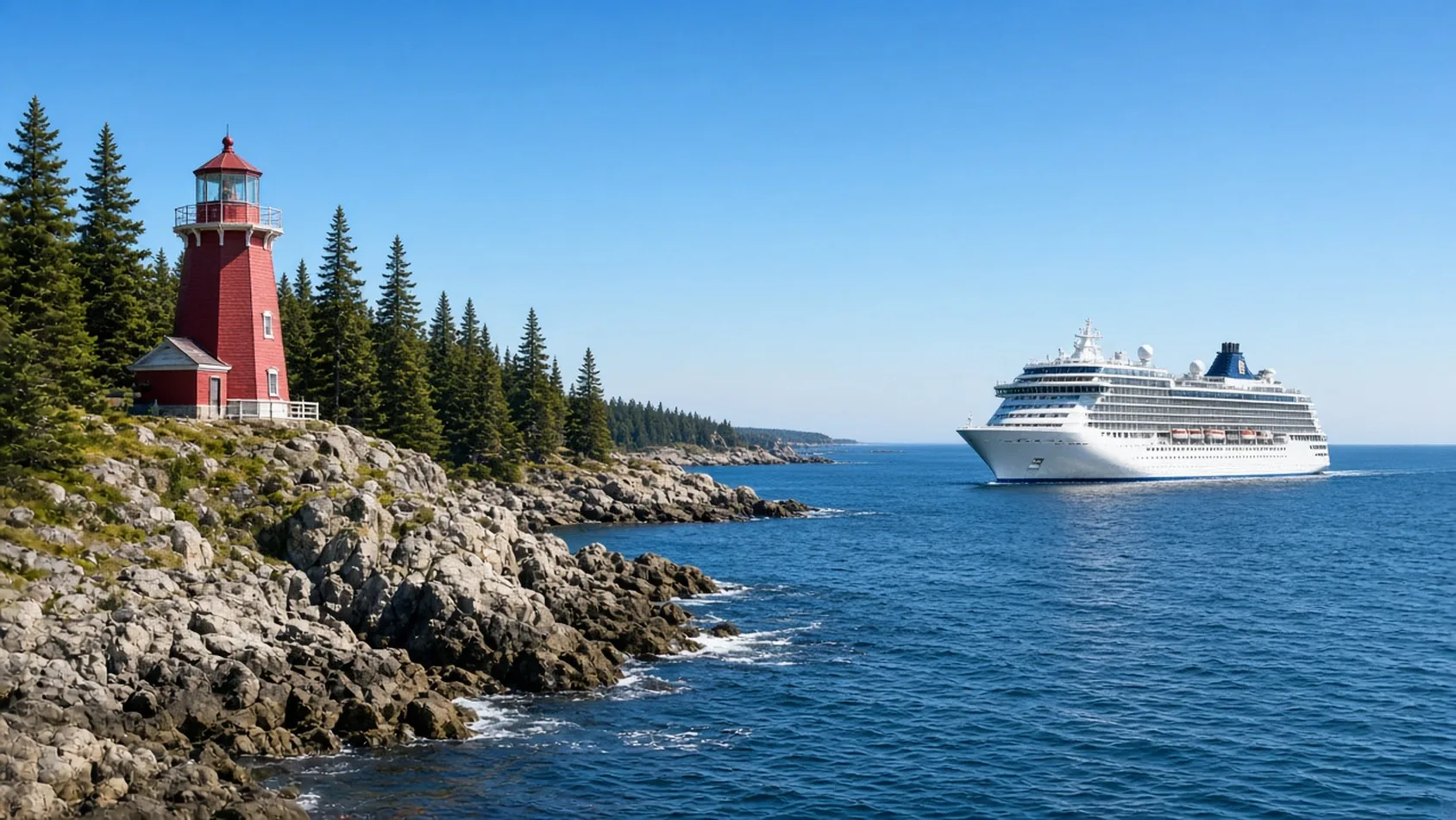 Crucero en la costa de Canadá con faro