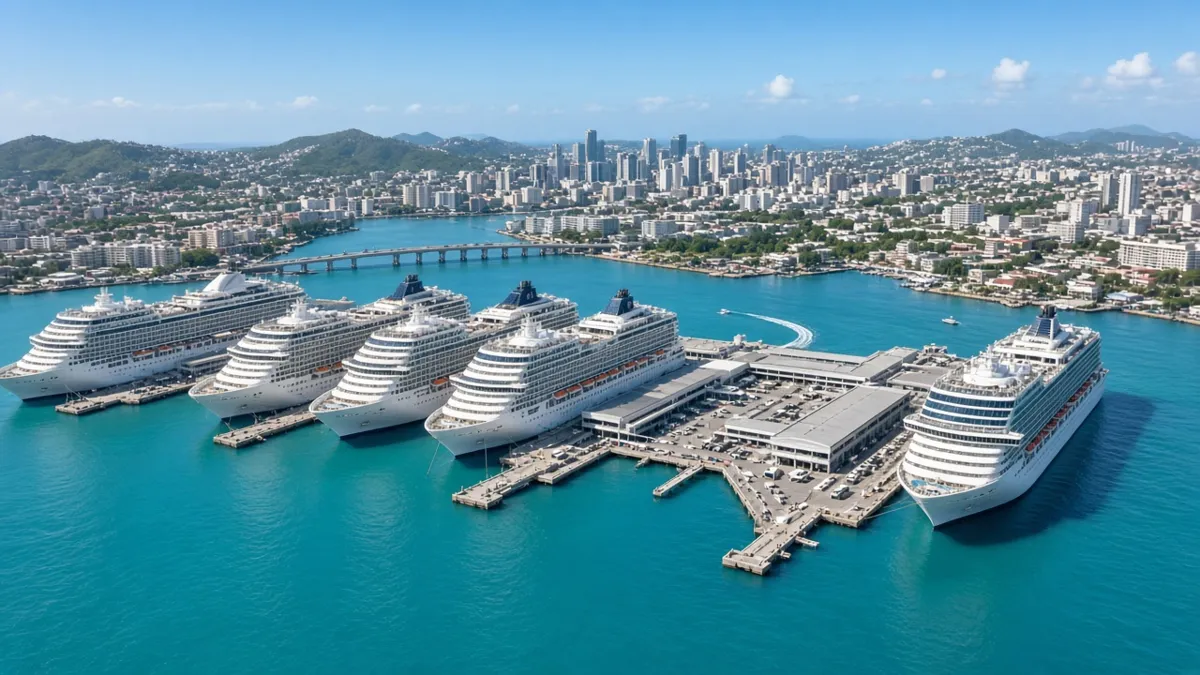 Cruceros atracados en un puerto de salida